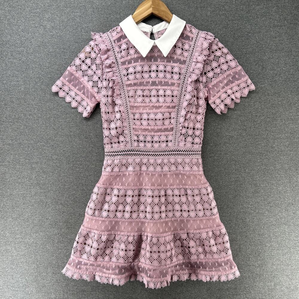 Pink Embroidered Dress Womens XS Connected Hearts Peter Pan Collar Pockets READ